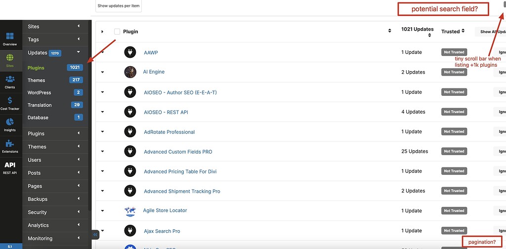 Plugin -> Updates menu malfunction / performance issue - Bug - MainWP ...
